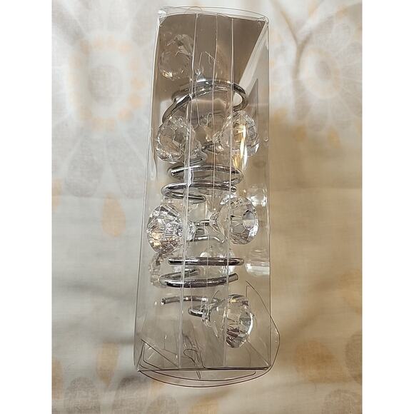 By Appointment Set of 12 Shower Curtain Acrylic Hooks Chrome Large Faceted Gem - Picture 7 of 8